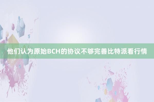 他们认为原始BCH的协议不够完善比特派看行情