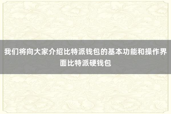 我们将向大家介绍比特派钱包的基本功能和操作界面比特派硬钱包